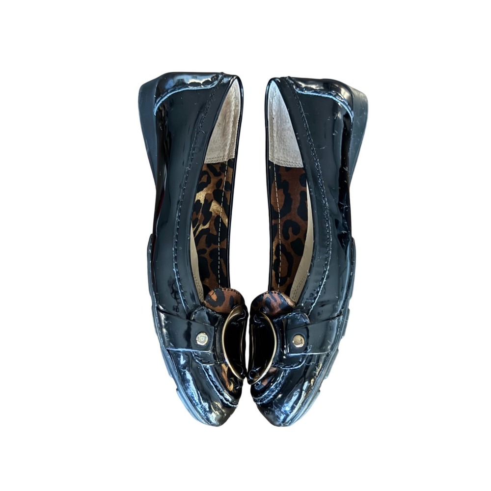 Unisa Black‎ Patent Leather Leopard Trim Buckle Loafers Womens Size 8M - Picture 3 of 6